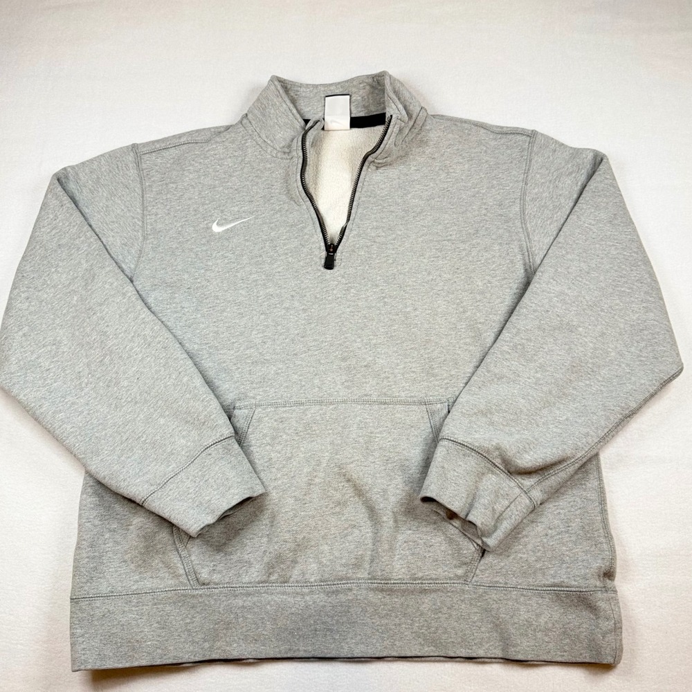 Nike Mens Quarter Zip Fleece Pullover Heather Grey Kangaroo Pocket Size Large